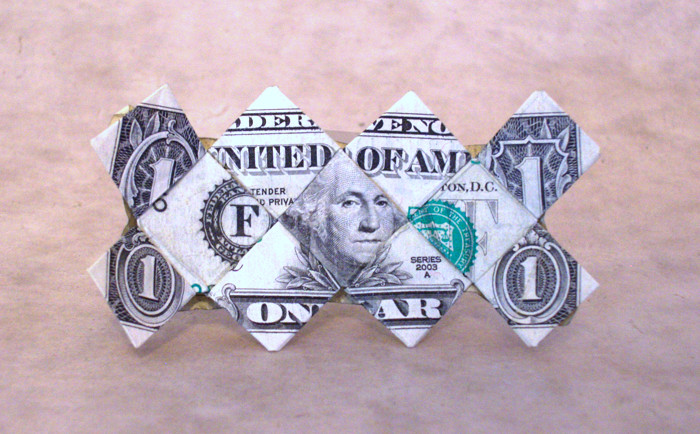 Origami Eleven diamonds by Kenneth Kawamura. Folded from a $ bill by Gilad Aharoni on giladorigami.com