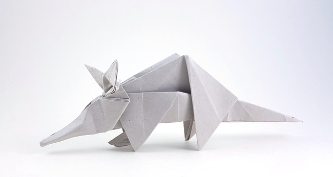 Origami Aardvark by Fumiaki Kawahata. Folded fom a square of cardstock by Gilad Aharoni on giladorigami.com