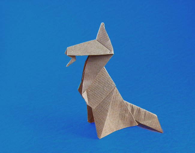 Origami Alsatian dog by Eric Kenneway. Folded from a square of Kraft paper by Gilad Aharoni on giladorigami.com