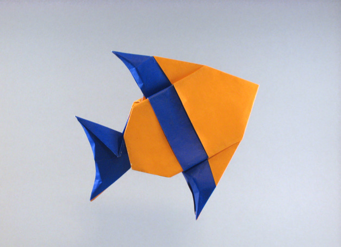 Origami Banded angelfish by Robert J. Lang. Folded from a square of duo origami paper by Gilad Aharoni on giladorigami.com