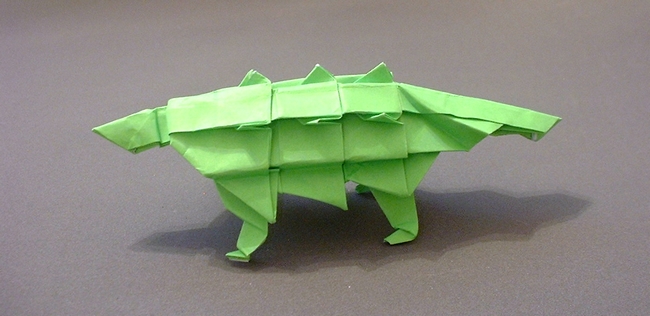 Origami Ankylosaurus by Fernando Gilgado Gomez. Folded from a square of origami paper by Gilad Aharoni on giladorigami.com