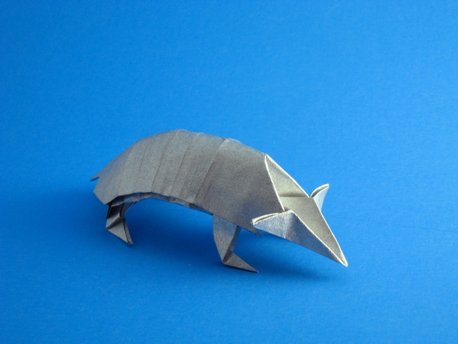 Origami Armadillo by Fuchimoto Muneji. Folded from a square of Nicolas Terry's tissue-foil by Gilad Aharoni on giladorigami.com