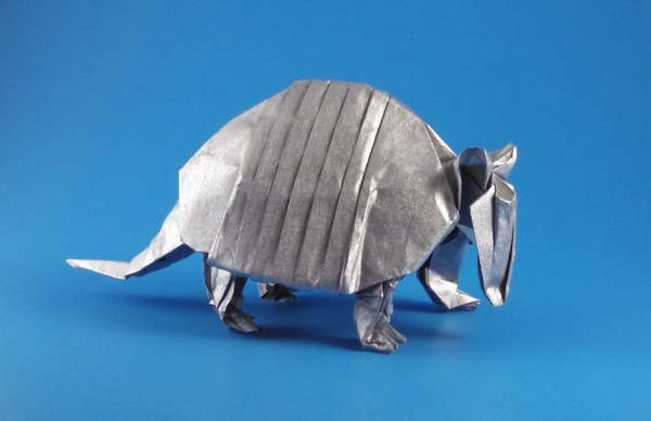 Origami Five-banded armadillo by John Szinger. Folded from a square of Nicolas Terry's tissue-foil by Gilad Aharoni on giladorigami.com