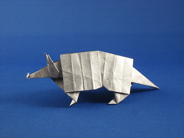 Origami Armadillo by Makoto Yamaguchi. Folded from a square of Nicolas Terry's tissue-foil by Gilad Aharoni on giladorigami.com