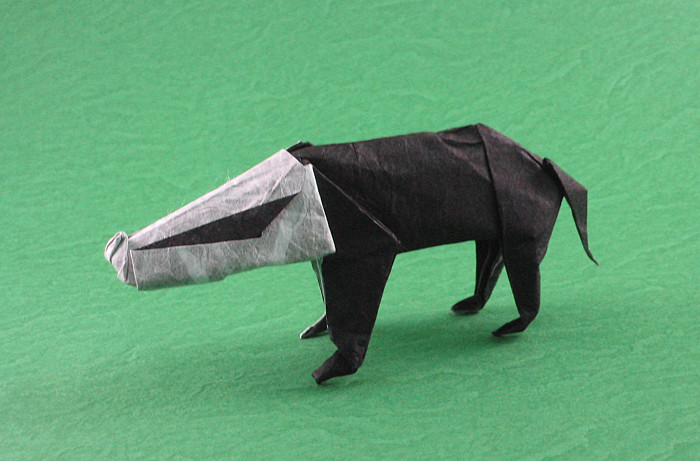 Origami Badger by Robin Glynn. Folded from a square of double-sided Unryu paper by Gilad Aharoni on giladorigami.com