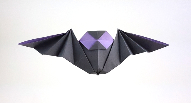 Origami Bat by Stephane Gigandet. Folded from a suqare of duo origami paper by Gilad Aharoni on giladorigami.com