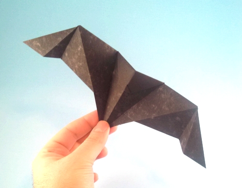 Origami Bat by Nick Robinson. Folded from a square of marble paper by Gilad Aharoni on giladorigami.com