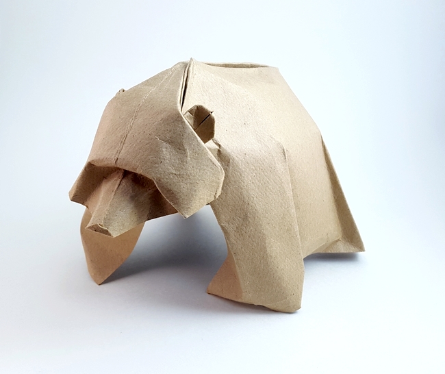 Origami Brown bear by Jozsef Zsebe. Folded from a square of cardstock by Gilad Aharoni on giladorigami.com