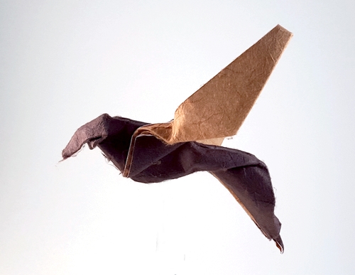 Origami Bee by Kunihiko Kasahara. Folded from a triangle of double-sided mulberry paper by Gilad Aharoni on giladorigami.com