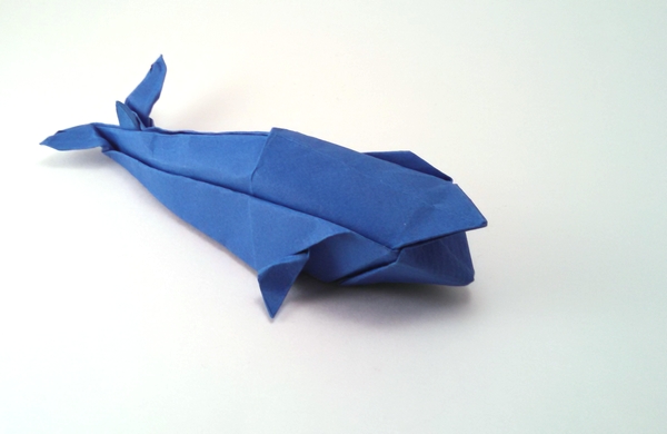 Origami Blue whale by John Montroll. Wet folded from a square of art paper by Gilad Aharoni on giladorigami.com