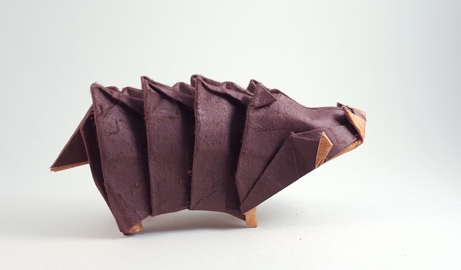Origami Boar by Gen Hagiwara. Wet-folded from a square of double-sided mulberry paper by Gilad Aharoni on giladorigami.com