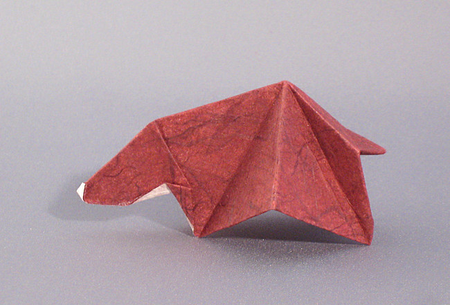 Origami Wild boar by Kunihiko Kasahara. Folded from a square of double-sided mulberry paper by Gilad Aharoni on giladorigami.com