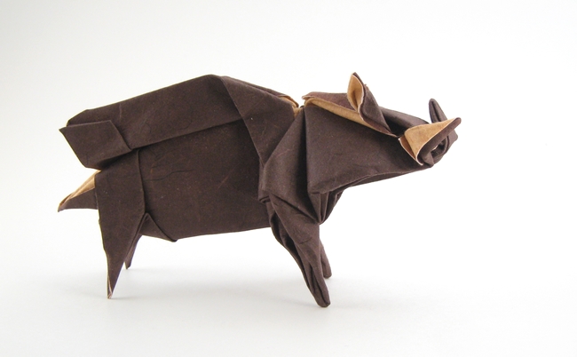 Origami Wild boar by Seiji Nishikawa. Wet-folded from a square of double-sided mulberry paper by Gilad Aharoni on giladorigami.com