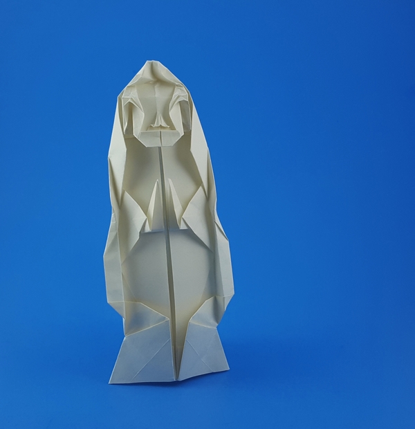 Origami Bodhisattva of Kannon by Kawai Toyoaki. Folded from a square of Biotope paper by Gilad Aharoni on giladorigami.com