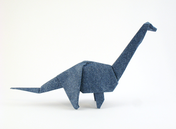Origami Brachiosaurus by John Montroll. Folded from a square of speckle-design origami paper by Gilad Aharoni on giladorigami.com