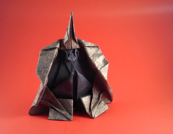 Origami Buddha statue in Thailand by Kawai Toyoaki. Folded from a square of crinkle bronze scrapbooking paper by Gilad Aharoni on giladorigami.com