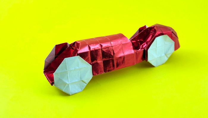 Origami Bugatti by Max Hulme. Folded from a rectangle of Japanese foil by Gilad Aharoni on giladorigami.com
