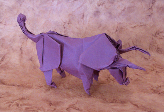 Origami Bull by Stephan Weber. Wet-folded from a square of Canson art paper by Gilad Aharoni on giladorigami.com