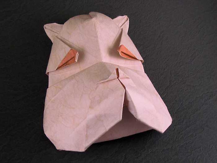Origami Bulldog mask by Juan Gimeno. Wet-folded from a square of double-sided mulberry paper by Gilad Aharoni on giladorigami.com