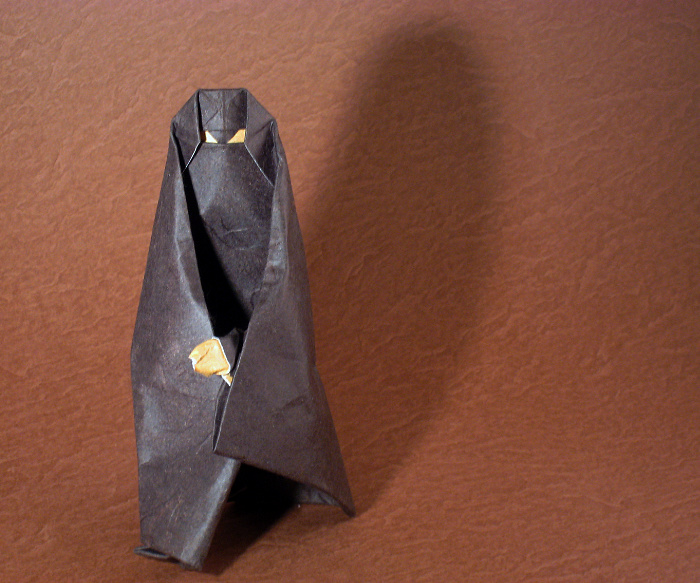 Origami Woman in a burka by Bernie Peyton. Wet-folded from a square of double-sided mulberry paper by Gilad Aharoni on giladorigami.com