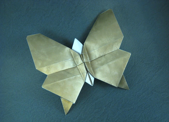 Origami Swallowtail butterfly by Jun Maekawa. Folded from a rectangle of Pearlescent Swirl Paper by Gilad Aharoni on giladorigami.com