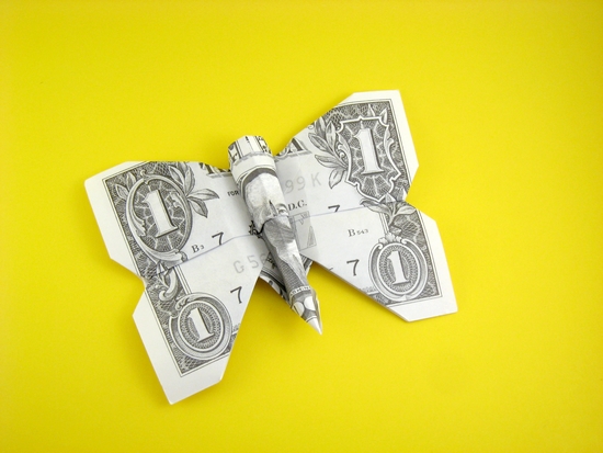 Origami Butterfly by Won Park. Folded from a dollar bill by Gilad Aharoni on giladorigami.com