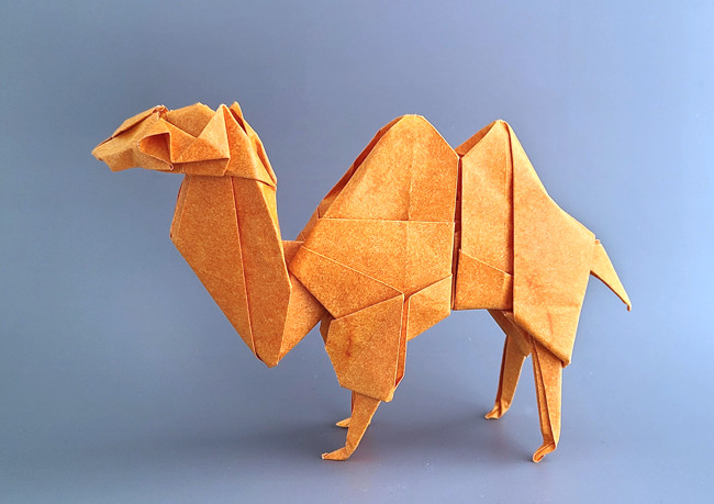 Origami Bactrian camel by Fumiaki Kawahata. Folded from a square of Elephant-Hide paper by Gilad Aharoni on giladorigami.com