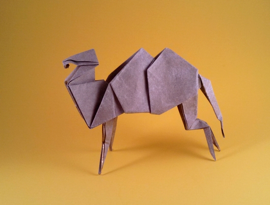 Origami Camel by Jun Maekawa. Folded from a square of Nicolas Terry's tissue-foil by Gilad Aharoni on giladorigami.com