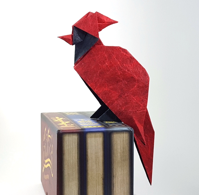 Origami Cardinal by Christophe Boudias. Folded by Gilad Aharoni on giladorigami.com