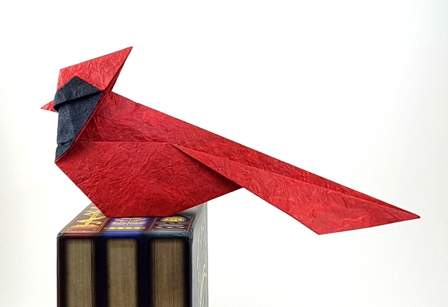 Origami North American Cardinal by Michael G. LaFosse. Folded by Gilad Aharoni on giladorigami.com
