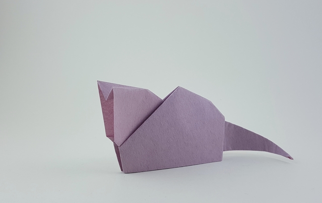 Origami Cat 1 by Tomoko Fuse. Folded from a square of origami paper by Gilad Aharoni on giladorigami.com