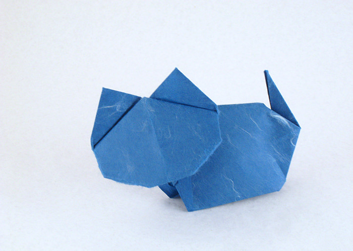Origami Cat by Kunihiko Kasahara. Folded from a square of Korean Hanji by Gilad Aharoni on giladorigami.com