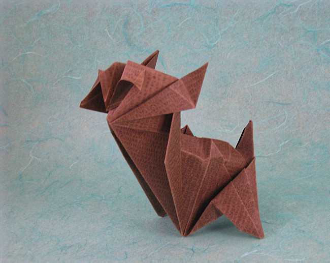 Origami Cat by Kawai Toyoaki. Folded from a square of textured origami paper by Gilad Aharoni on giladorigami.com