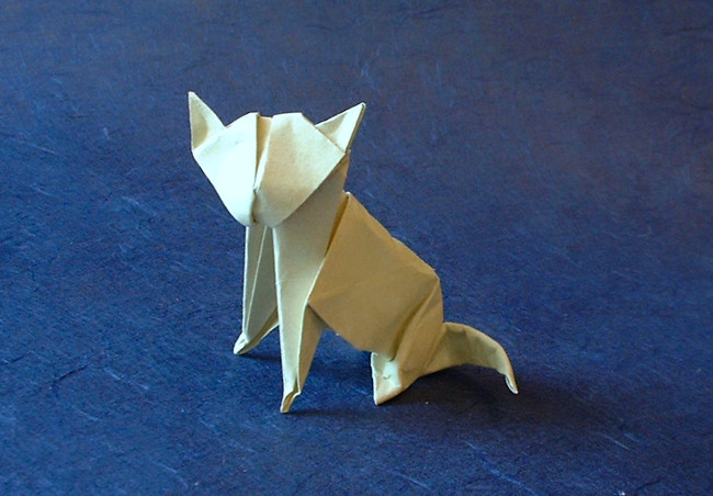 Origami Cat by John Montroll. Folded from a $ bill proportioned rectangle of typing paper by Gilad Aharoni on giladorigami.com
