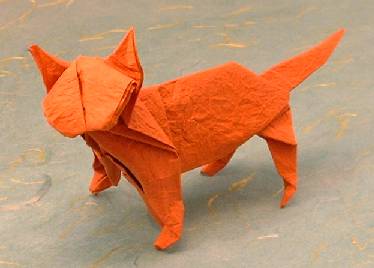 Origami Cat by John Montroll. Folded from a square of rice paper by Gilad Aharoni on giladorigami.com