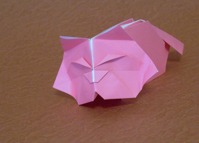 Origami Cat - napping by Kimura Yoshihisa. Folded from a square of origami paper by Gilad Aharoni on giladorigami.com