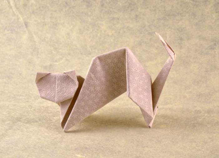 Origami Cat by Toshie Takahama. Folded from a square of patterned origami paper by Gilad Aharoni on giladorigami.com