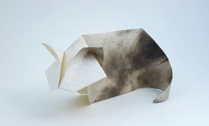 Origami Cat by Takai Hiroaki. Folded from a rectangle of hand-made paper by Gilad Aharoni on giladorigami.com