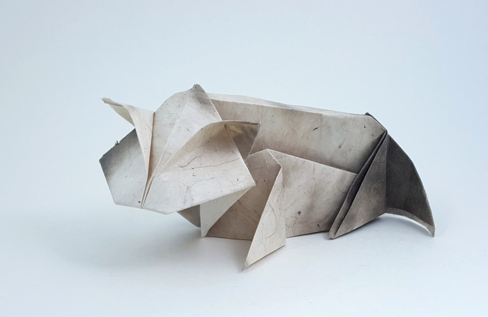 Origami Cat by Takai Hiroaki. Folded from a square of hand-made paper by Gilad Aharoni on giladorigami.com