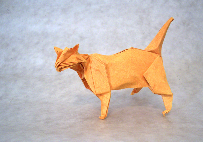 Origami Cat by Tanaka Masashi. Folded from a square of Elephant-Hide by Gilad Aharoni on giladorigami.com