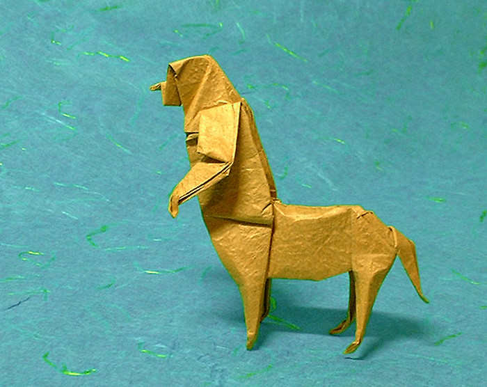 Origami Centaur by John Montroll. Folded from a square of Vietnamese wrapping-paper by Gilad Aharoni on giladorigami.com