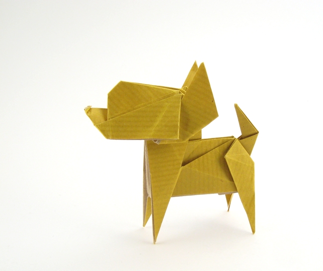 Origami Chihuahua by Fuchimoto Muneji. Folded from a square of Kraft origami paper by Gilad Aharoni on giladorigami.com