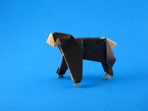 Origami Chimpanzee by Fuchimoto Muneji. Folded from a square of Kraft origami paper by Gilad Aharoni on giladorigami.com