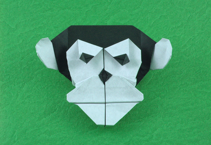 Origami Chimpanzee mask by Quentin Trollip. Folded by Gilad Aharoni on giladorigami.com