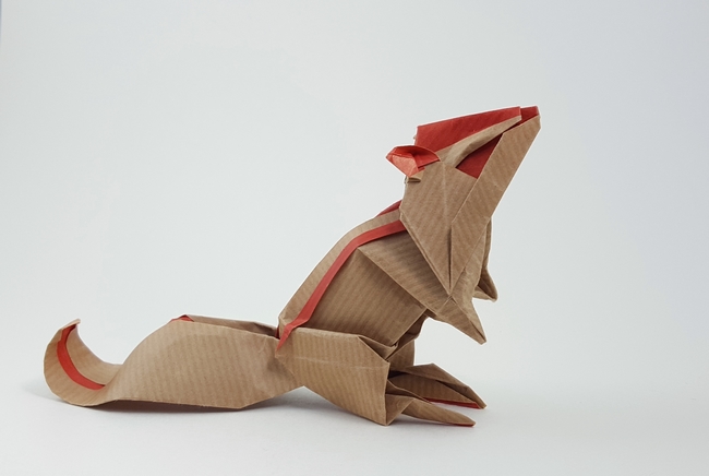 Origami Chipmunk by Kyohei Katsuta. Folded from 2 squares of Kraft origami paper by Gilad Aharoni on giladorigami.com