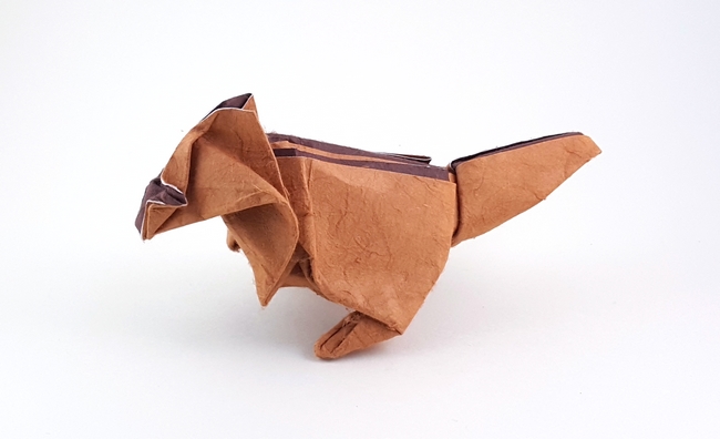 Origami Chipmunk by Ashimura Shun'ichi. Folded from a square of double side mulberry paper by Gilad Aharoni on giladorigami.com