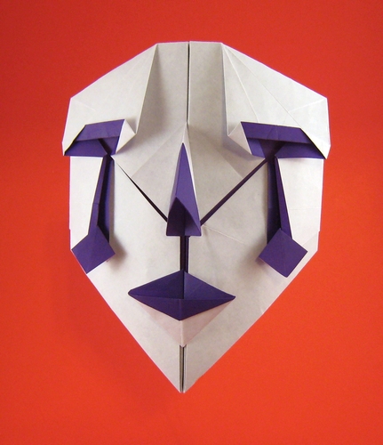 Origami Clown mask 2 by Hideo Komatsu. Folded from a square of origami paper by Gilad Aharoni on giladorigami.com