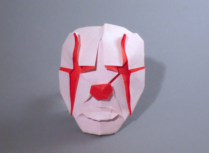 Origami Clown mask by Hideo Komatsu. Folded from a square of origami paper by Gilad Aharoni on giladorigami.com
