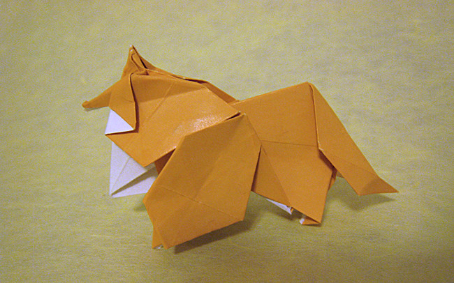 Origami Collie by Watanabe Dai. Folded by Gilad Aharoni on giladorigami.com
