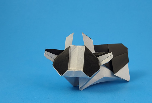 Origami Cow by Takenao Handa. Folded from a square of origami paper by Gilad Aharoni on giladorigami.com